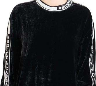 Dolce & Gabbana Womens Velvet Crewneck Sweater Black Silk Viscose