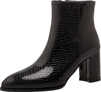 Generic Womens Crocodile Pattern Ankle Boots, PU Leather, Square Heel 7cm, Multiple Colors, Slip-on Design, Memory Foam Insoles, Indoor Outdoor Fashion Boots