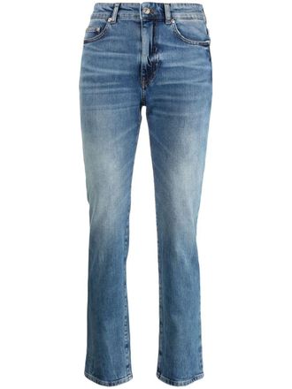 Chiara Ferragni logo-patch straight-leg jeans - women - Cotton/Cotton/Spandex/Elastane - 28 - Blue