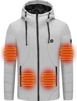 Generic Heated Coats for Men Winter Warm Heat Coat Full Zip Hooded Jackets USB Charging Electric Heated Body Warmer Heating Jacket 5 Heating Zone Heat Outwear