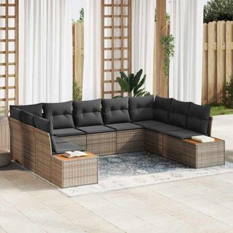 vidaXL Vidaxl - Conjunto De Sof&aacute; De Jard&iacute;n Con Coj&iacute;n 9 Pcs Gris Polirat&aacute;n