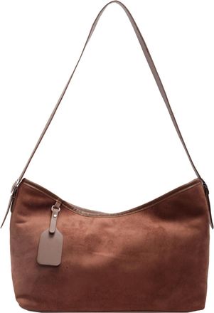 Generic Ladies Faux Suede Shoulder Bag w/Zipper for School Work Travel Daily Use(Brown) (Brown)