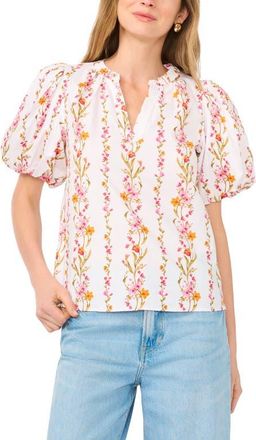 Vince Camuto Floral Puff Sleeve Organdy Top in Pink Bliss at Nordstrom, Size X-Large