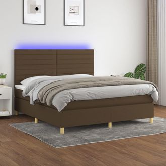vidaXL Cama Box Spring Colch&oacute;n Luces Led Tela Marr&oacute;n Oscuro 160x200cm Vidaxl