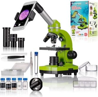 National Geographic Microscope &Eacute;tudiant Biolux Sel - Bresser Junior - Grossissement 40x-1600x - Kit DExp&eacute;rimentation - Vert