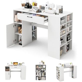 Costway Costway - Counter Height Sewing Table Artwork Sewing Workstation With 14 Open Compartments