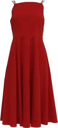 Theory Square-Neck Midi Dress in Red Cotton
