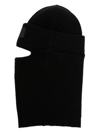 Yohji Yamamoto logo-patch ribbed-knit balaclava - unisex - Polyamide/Wool/Elastane - One Size - Black