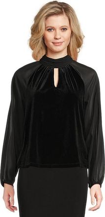 Vince Camuto Mock Neck Top with Long Sleeve Womens Clothing Rich Black : XL, Polyester