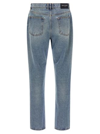 Balmain Stonewashed Cotton Jeans - Blue