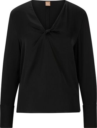 BOSS twist-detailing silk blouse - women - Silk/Elastane - 40 - Black