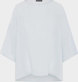 Eskandar Sloped-Shoulder Wide A-Line Scoop-Neck Top (Mid Length)