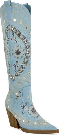 Azalea Wang Aamina Over the Knee Western Boot in Denim at Nordstrom, Size 7.5