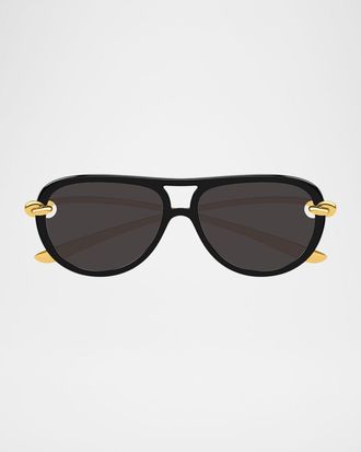 Bottega Veneta Knot Acetate & Metal Aviator Sunglasses