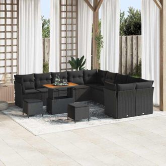 vidaXL Conjunto De Sof&aacute; De Jard&iacute;n 13 Pcs Negro Rat&aacute;n Sint&eacute;tico Vidaxl