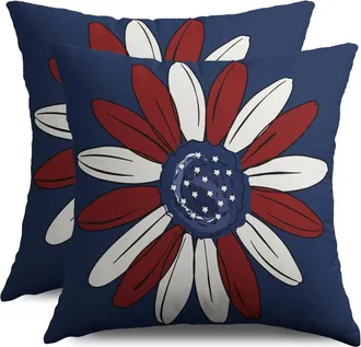 OEM Funda De Almohada Daisy Para El 4 De Julio, 45 X 45 Cm, Juego De 2 Piezas, Decoraci&oacute;n Patri&oacute;tica En Rojo, Azul Y Blanco Compatible Con Rellenos De Alm