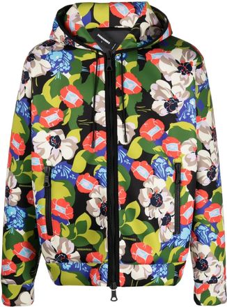 Dsquared2 floral-print hooded jacket - men - Polyester/Cotton - M - Green