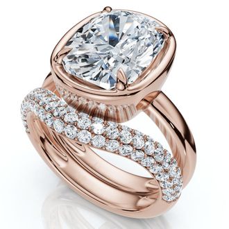 Pompeii3 Certified 4 1/2Ct Cushion Pave Andrea Engagement Wedding Ring Set Gold Lab Grown
