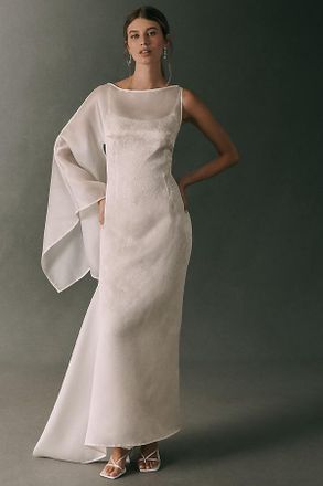 Ila Bea 100% Silk Organza Cape Maxi Dress