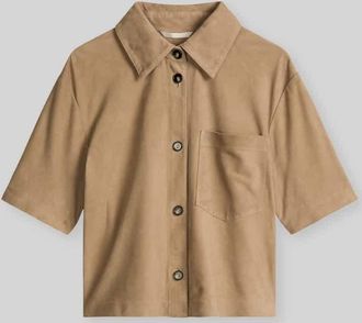 Marc O'Polo Kurzarmhemd aus Ziegenvelours in Sand, Gr&ouml;&szlig;e 46