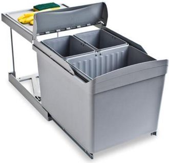 Emuca Contenedor De Reciclaje Para Fijaci&oacute;n Inferior Y Extracci&oacute;n Autom&aacute;tica En Mueble De Cocina 1x16litros 2x7.5litros, Pl&aacute;stico Gris - Emuca