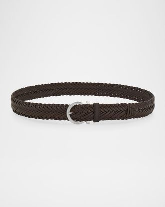 Ferragamo Men & apos;s Gancini-Buckle Woven Leather Belt
