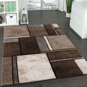 Paco Home Paco Home Alfombra De Dise&ntilde;o De Cuadros Moderna Moteada Llamativa En Beige Marr&oacute;n Gris 240x330 Cm