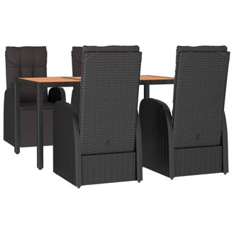 Berkfield Home Beautiful 5 Piece Garden Dining Set Black Poly Rattan&Solid Wood