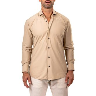 Maceoo Eins Shaped Fit Marthy3009 Brown Knit Button-Up Shirt at Nordstrom, Size 4