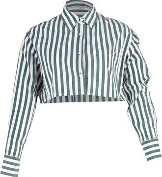 Frankie Shop Stripe Long Sleeve Crop Shirt in Multicolor Cotton