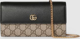 Gucci Bi-color GG Marmont Wallet On Chain, Black, Leather