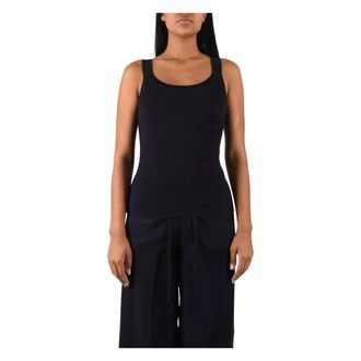 Elisabetta Franchi Geribbelde top met contrasterende bies - Dames - Tops - Blauw - Maat: M Zijde