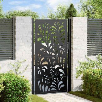 vidaXL Puerta De Jard&iacute;n Dise&ntilde;o Ondulado De Acero Negro 105x180 Cm Vidaxl