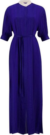 Zeus + Dione Koningsblauwe Geplooide Maxi Jurk - Dames - Shirt Kleedjes - Blauw - 2XS - Leer - Kleedjes