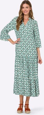 Heine Druckkleid HEINE Druck-Kleid, Damen, Gr. 34, Normalgr&ouml;ssen, bunt (smaragd, apricot, bedruckt), 100% Viskose, bedruckt, gemustert, mehrfarbig, lang, V-