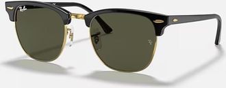 Ray-Ban Clubmaster Classic Rb3016 W0365 Sunglasses In Polished Black On Gold/g-15 Green