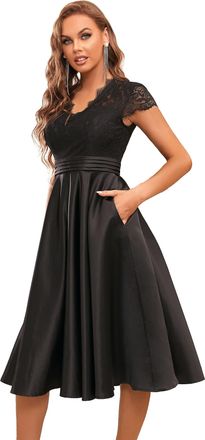 Ever-pretty Womens Elegant Lace A Line Empire Waist Midi Length Prom Evening Dresses Black 12UK