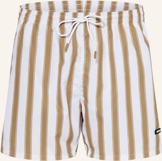 HUGO BOSS Mens Pirahna Striped Swim Trunks, Natural