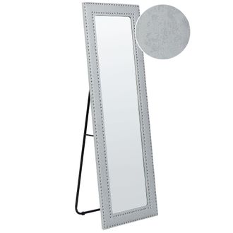 Beliani Espejo De Pie De Piel Sint&eacute;tica Gris Claro 50 X 150 Cm Soporte Tachuelas Locronan