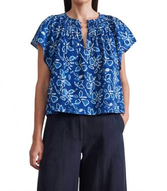 Apiece Apart Patricia Flutter Sleeve Top In Floras Dabu Indigo