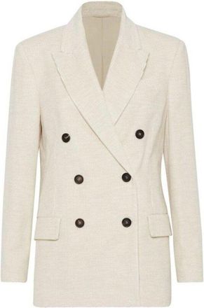 Brunello Cucinelli Womens Off White Double Breasted Jacket, Size 40