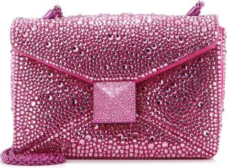 Valentino Garavani One Stud Chain Flap Bag Crystal Embellished Suede Small shoulder bag - Roze