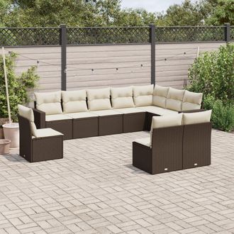 vidaXL Set De Sof&aacute;s De Jard&iacute;n 10 Pzas Y Cojines Rat&aacute;n Sint&eacute;tico Marr&oacute;n Vidaxl