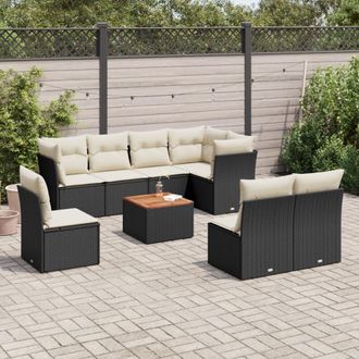 vidaXL Set De Sof&aacute;s De Jard&iacute;n 8 Piezas Y Cojines Rat&aacute;n Sint&eacute;tico Negro Vidaxl