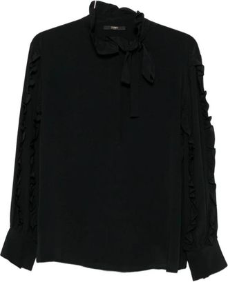 Seventy Blouse met ruches en hoge hals - Dames - Blouses - Zwart - S - Overhemden