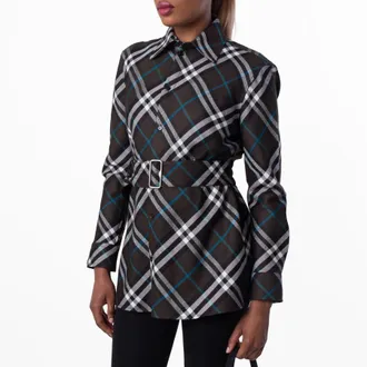 Burberry Womens Check-Pattern Belted Shirt, Brand Size 6 ( US Size 4.00 )
