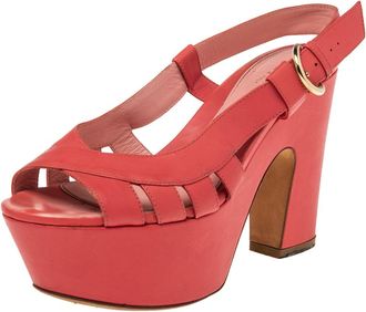 Sergio Rossi Red Leather Platform Block Heel Slingback Sandals