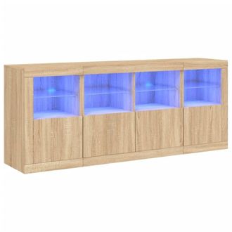 Berkfield Home Sideboard with LED Lights Sonoma Oak 163x37x67 cm in Light Tan | Size: 163 x 37 x 67 cm