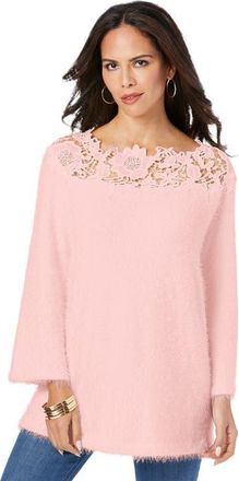Roaman's Eyelash Lace Neck Sweater in Soft Blush at Nordstrom, Size 32