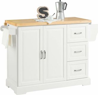 SoBuy Carrito de Cocina, Estantería de Cocina, Aparador con Ruedas, H91cm x L106cm x P46,Blanco Madera de Caucho FKW41-WN Sobuy es